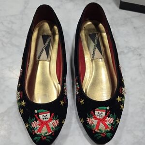 Embroidered Snowman Black Flats